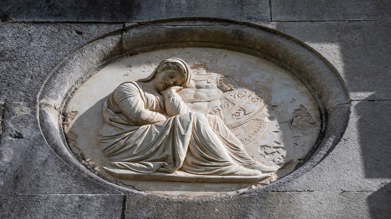 Coade stone medallion on the exterior of Templetown Mausoleum, County Antrim